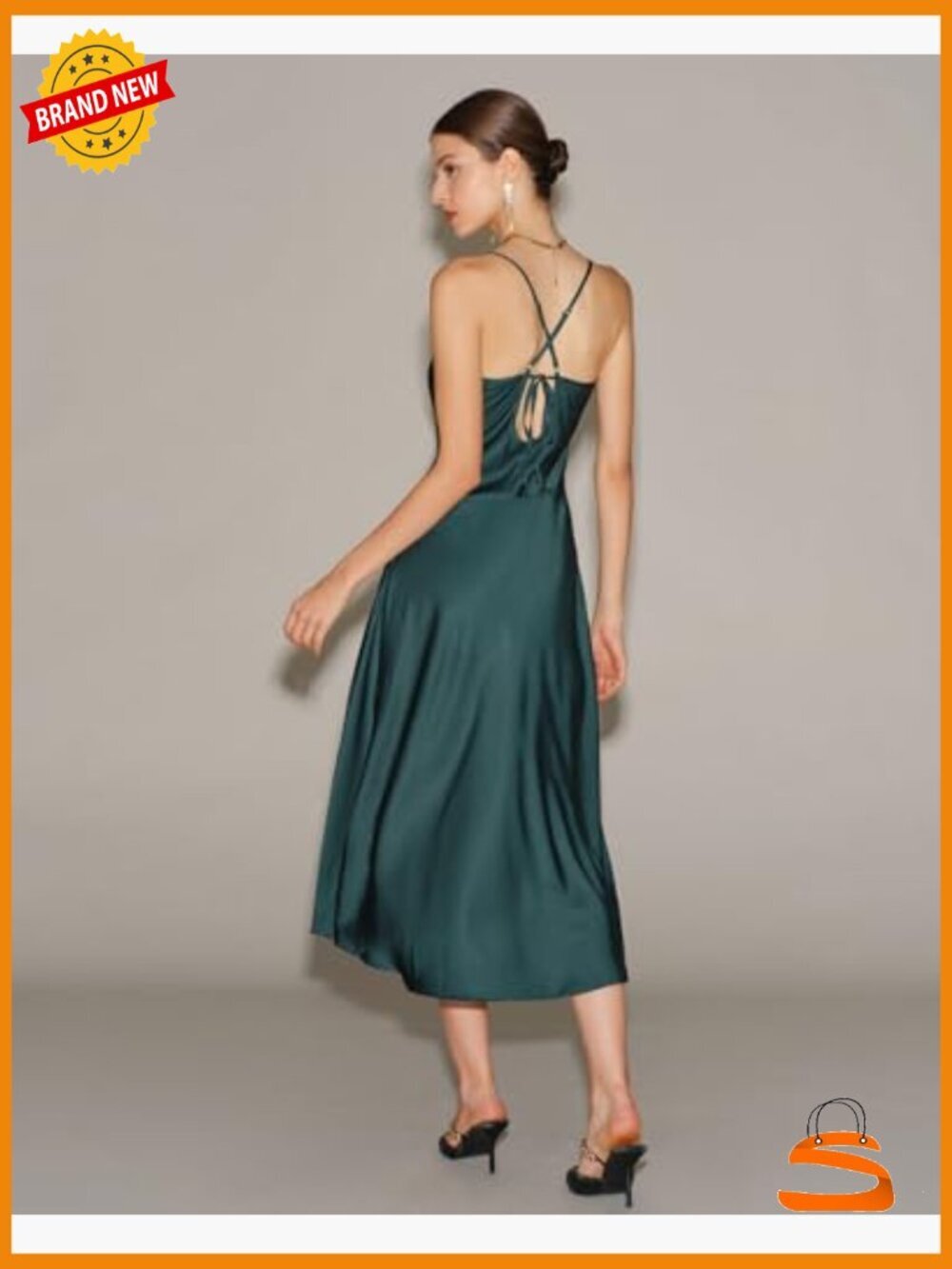 Satin Cowl Neck Midi Dress with Slit - Elegant Formal Guest Dress - Picture 5 of 6